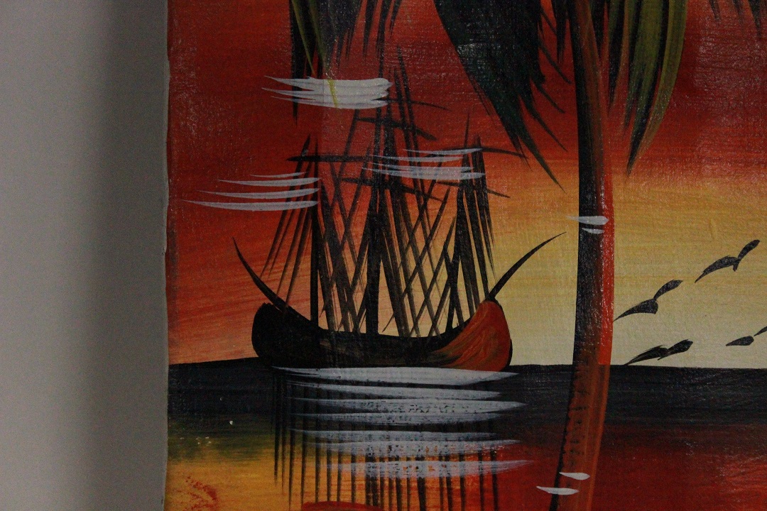 Quadro olio su tela, paesaggio africano, con firma (938)